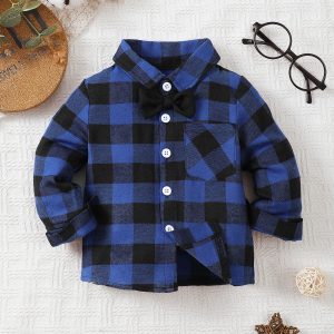 Winter   2-6  Years  Old  Cool   Boys  Long   Sleeved  Checkered  Casual  Shirt