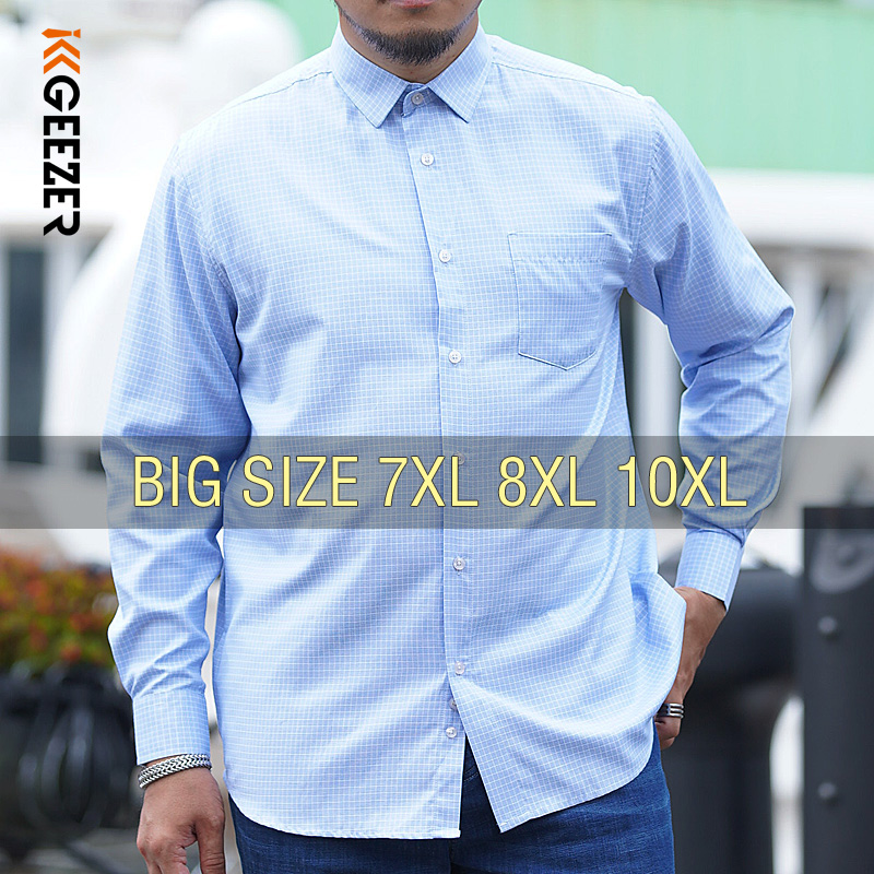 Men's plus Size Plaid Shirt Oversize Long Sleeve 6XL 7XL 8XL 10XL 2025 Fashion Casual Blue Soft Formal Designer High Quality