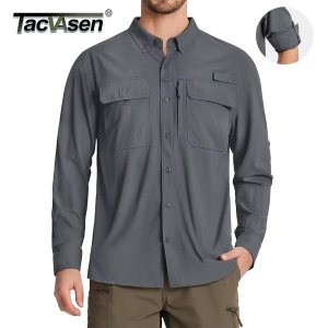 TACVASEN UPF 50+ Sun Protection Fishing Shirts Men’s Quick Dry Long Sleeve Shirts Mesh Breathable Hiking Work Cargo Shirts