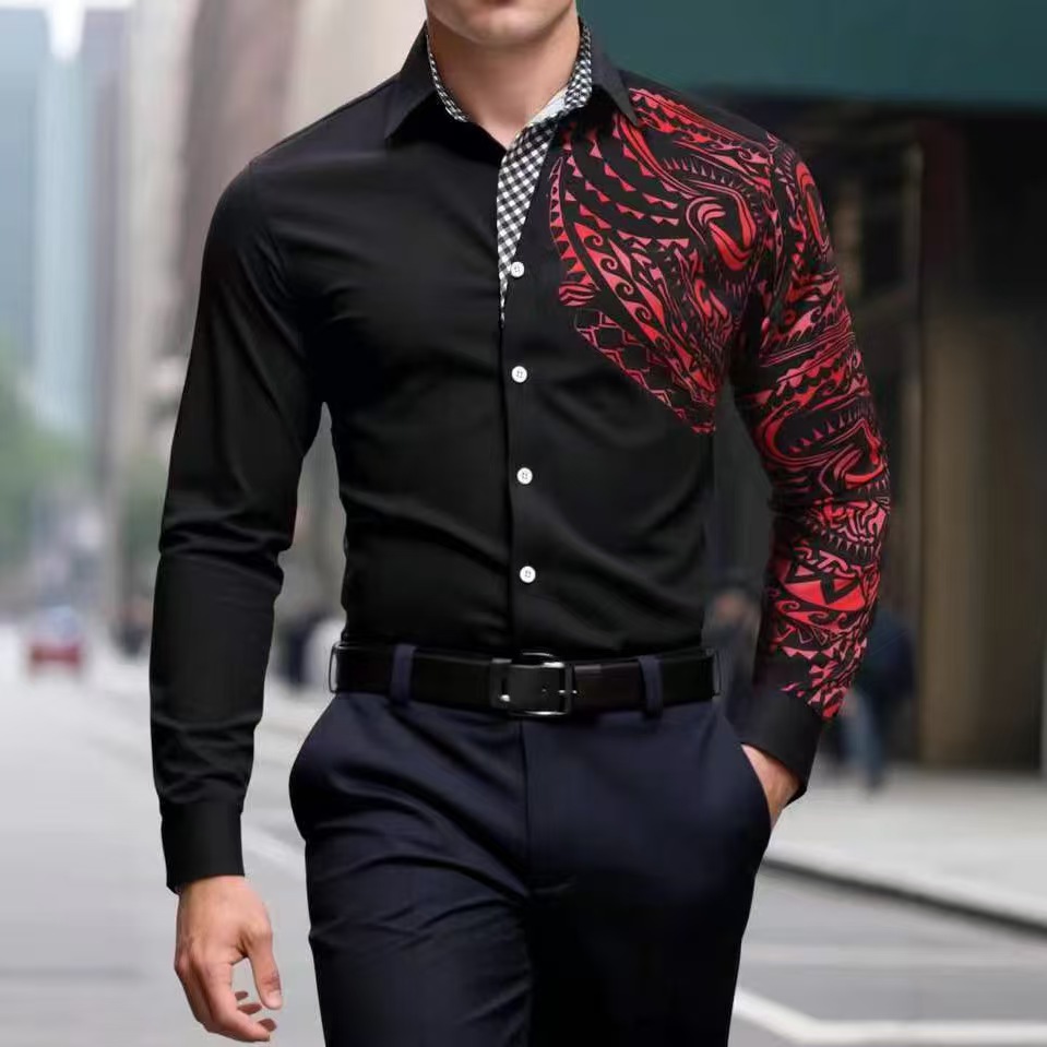 Men's Business Long Sleeve Shirt Button Summer Shirt Long Sleeve Flap Striped Shirt Fashion Temperament Casual Top