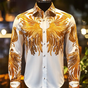 New men’s Style Long Sleeved Shirt With 3D Bamboo Print Lines Casual Street Fashion Long Sleeved Shirt Top