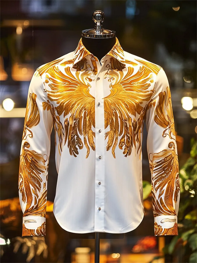 New men's Style Long Sleeved Shirt With 3D Bamboo Print Lines  Casual Street Fashion  Long Sleeved Shirt Top